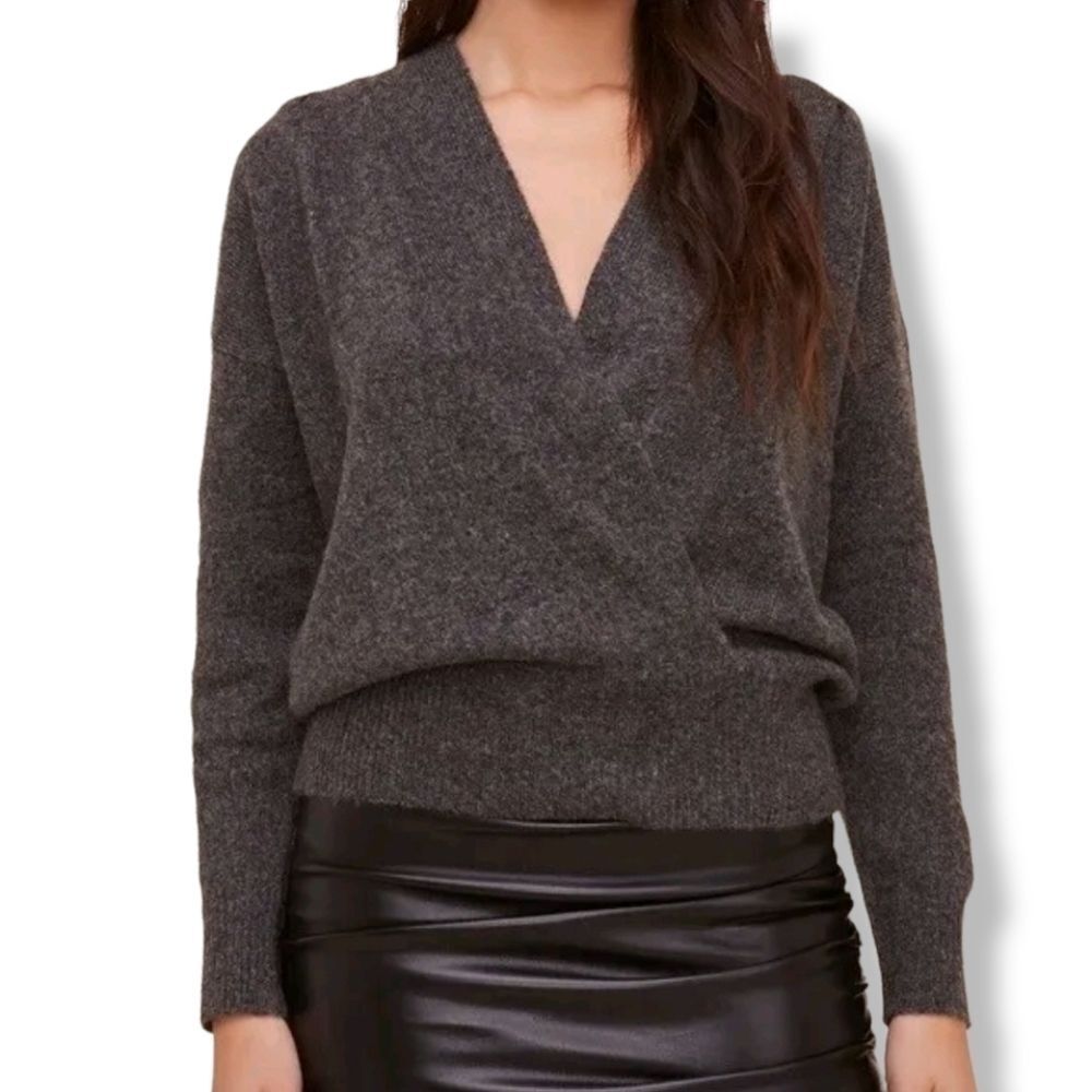 Astr the label gray wool blend wrap sweater size medium